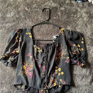 RIHOAS Black Floral Puff Sleeve Blouse